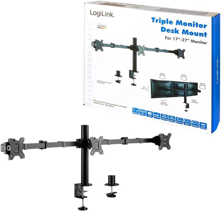 LogiLink BP0107 - Monitorhalterung 3-Fach, 17 27", Arml?nge: verstellbar Schwarz