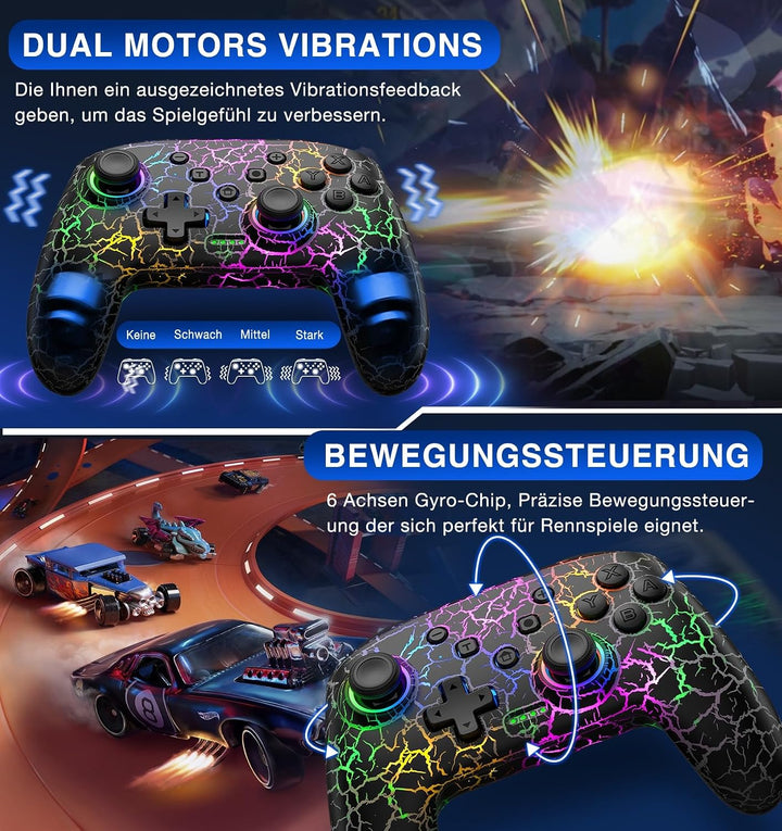 HELLCOOL Switch Controller, Pro Controller Switch mit Präzise Bewegungssteuerung/Dual Vibration/Turb
