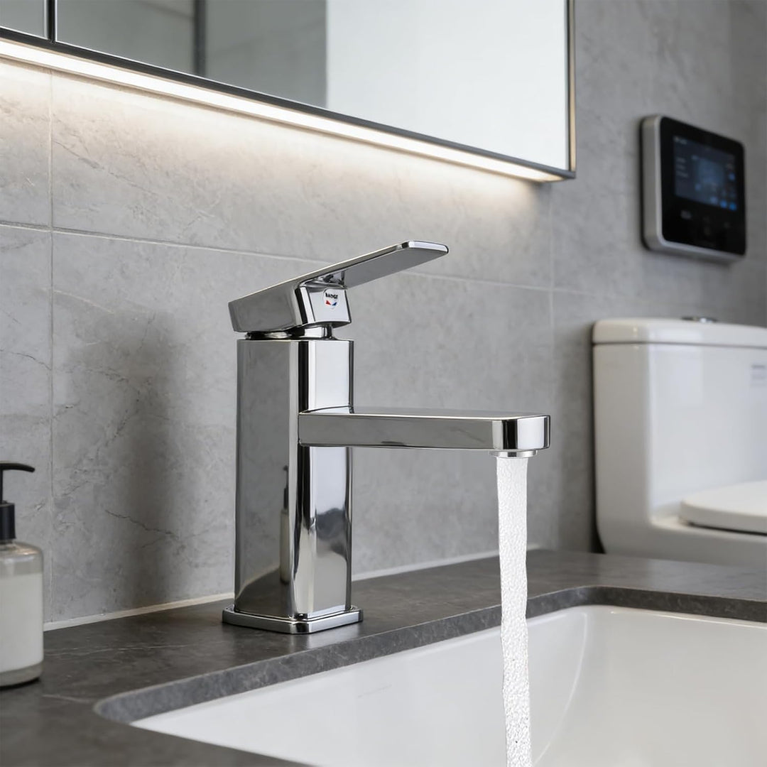 Wasserhahn Bad Waschtischarmatur Armatur Silber Waschtischmischer Warm und Kaltwasserhahn Einhebelmi