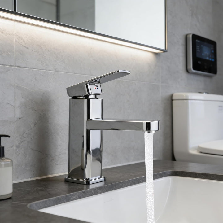 Wasserhahn Bad Waschtischarmatur Armatur Silber Waschtischmischer Warm und Kaltwasserhahn Einhebelmi