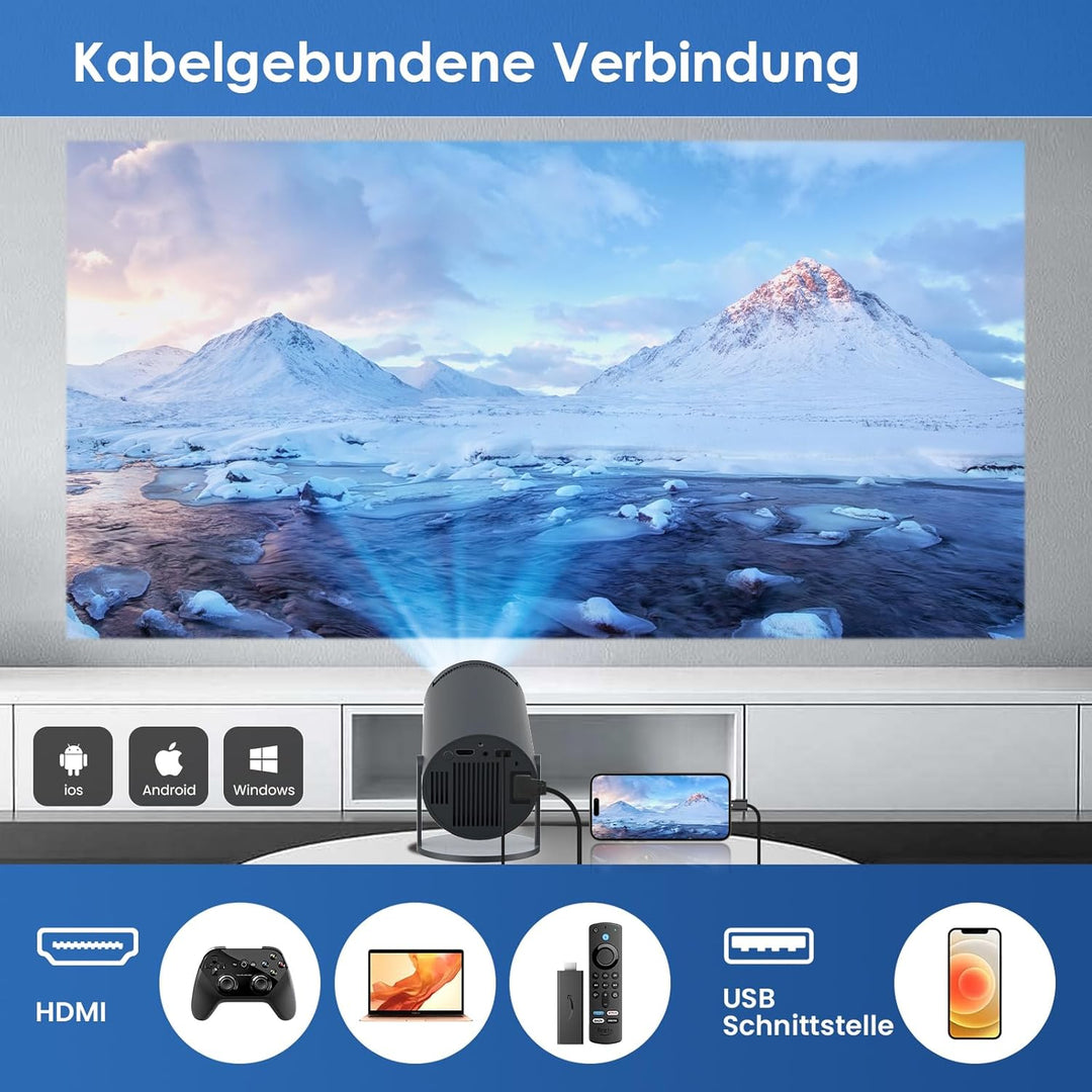 HIPPUS Mini Smart Beamer 4K Android OS 11.0 Full HD 1080P 180°Dreh Portable Projector klein Videopro