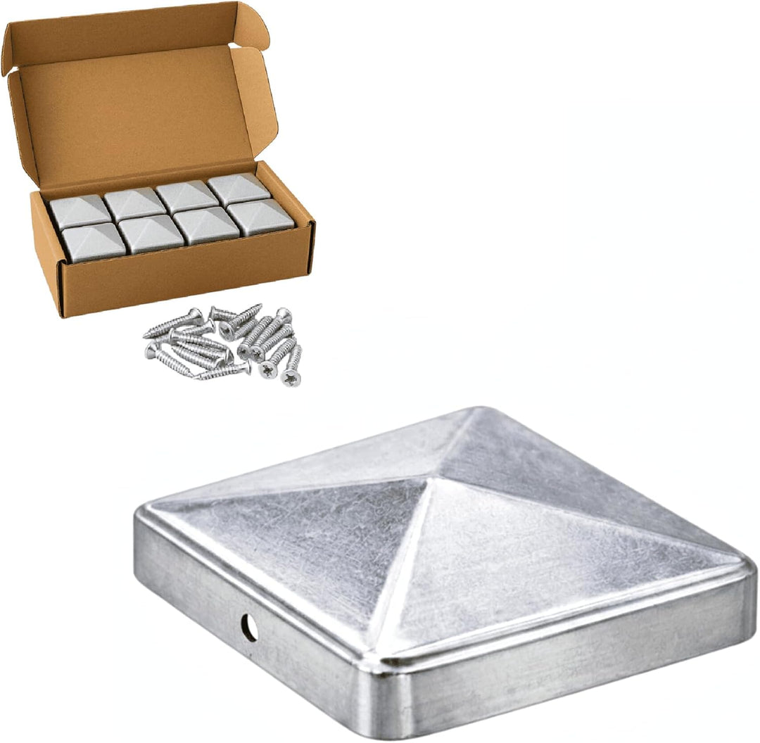 FeNau 10er Set Pfostenkappe 7x7 cm verzinkt - Pyramide Holzzaun Abdeckung inkl. 20 Schrauben Stahl,