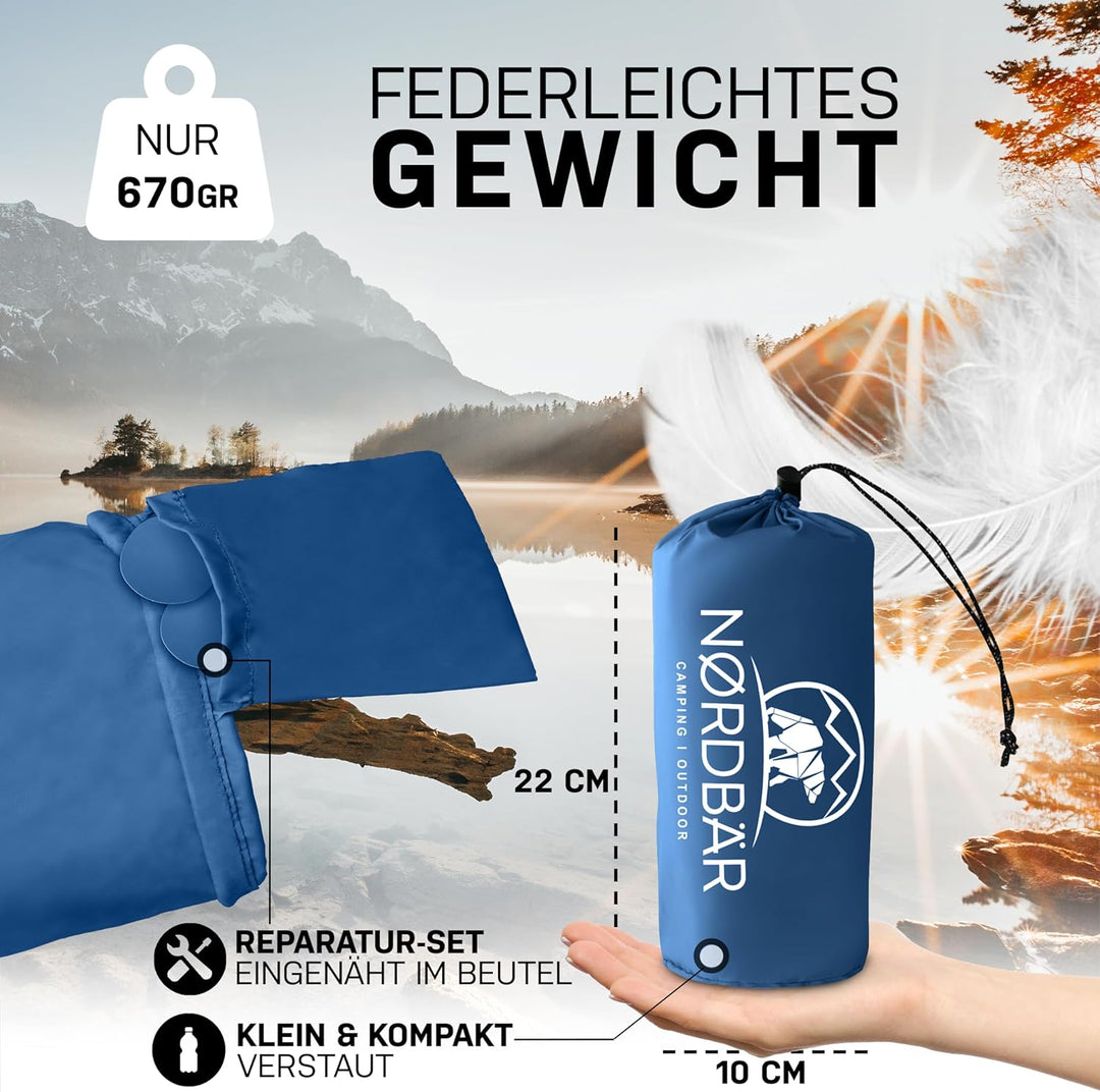 NORDBÄR® Camping Isomatte aufblasbar & Ultraleicht [mit oder ohne Kissen]| Iso Luftmatratze kleines