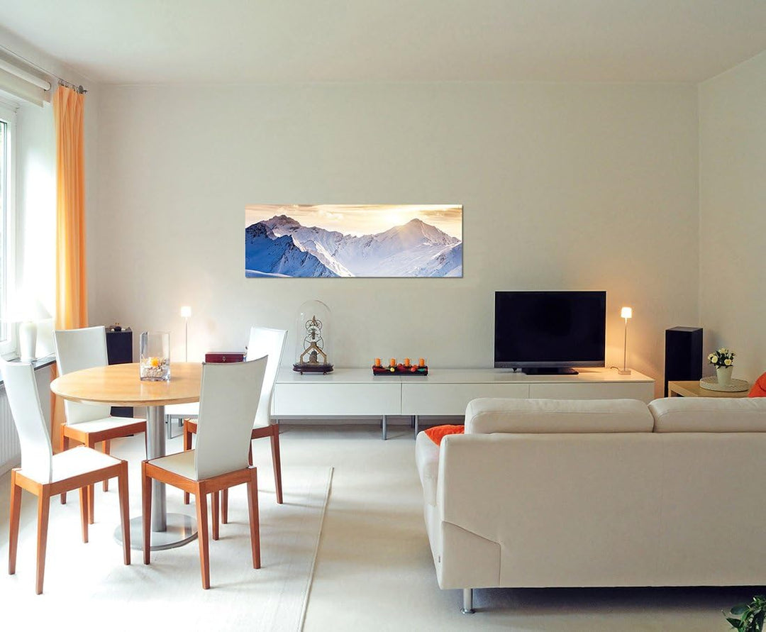 Paul Sinus Art Panoramabild auf Leinwand und Keilrahmen 150x50cm Österreich Berggipfel Schnee Sonnen