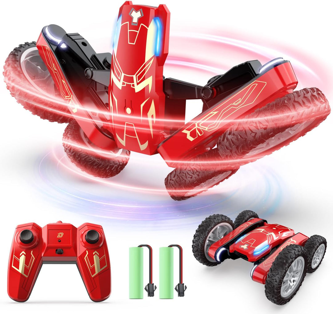 DEERC Ferngesteuertes Auto - Doppelseitiges Mini RC Stunt Car, 360° drehbares 4WD RC Car mit Scheinw