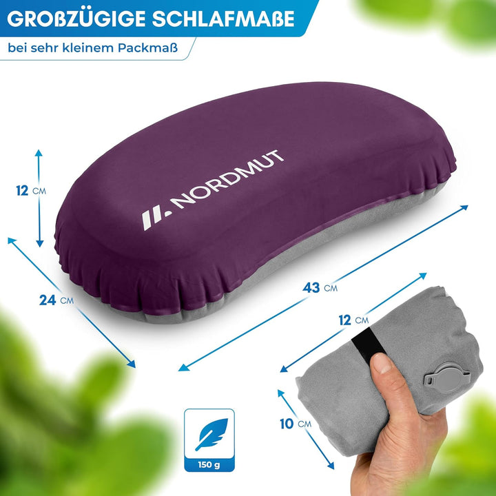 NORDMUT® Campingkissen aufblasbar [SoftSleep+] Komfortables Kissen Ultraleicht mit kleinem Packmass