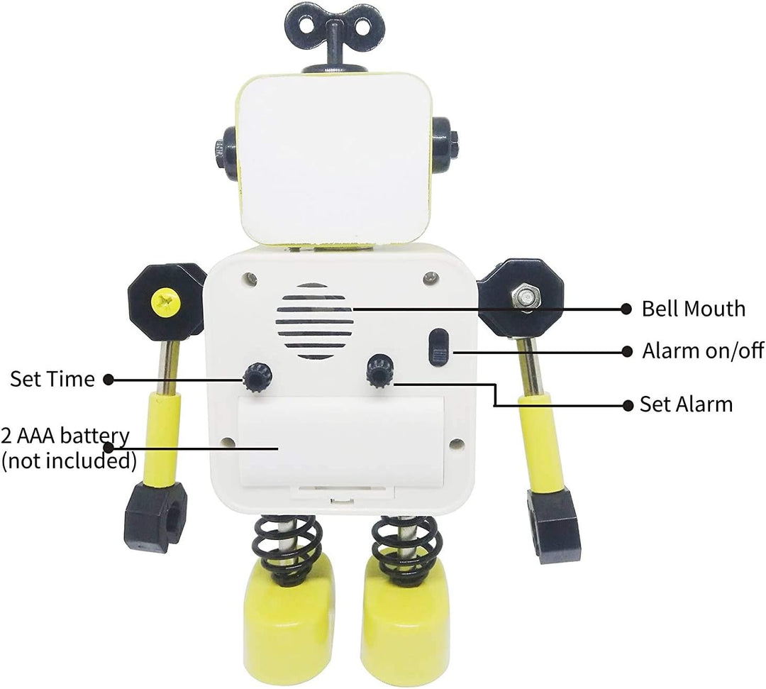 Diskary Roboter Wecker,Nicht tickende Wecker mit blinkenden Augen Lichtern und drehbarem Arm,Geschen