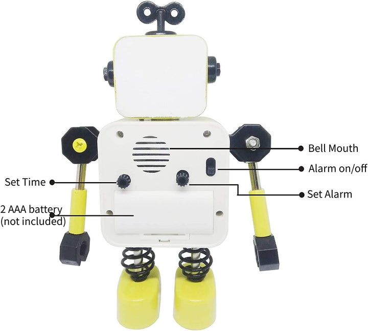 Diskary Roboter Wecker,Nicht tickende Wecker mit blinkenden Augen Lichtern und drehbarem Arm,Geschen