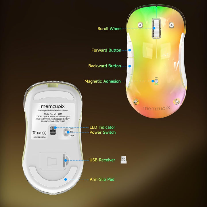 memzuoix LED Kabellose Maus – Wiederaufladbare 2.4G Optische Maus mit Magnetischer Abdeckung, Sanfte