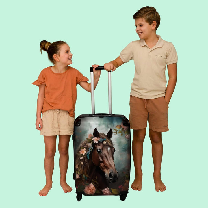 Koffer gross Trolley Rollkoffer Reisekoffer mit 4 Rollen Fotokoffer - Pferd - Natur - Blumen - Tiere
