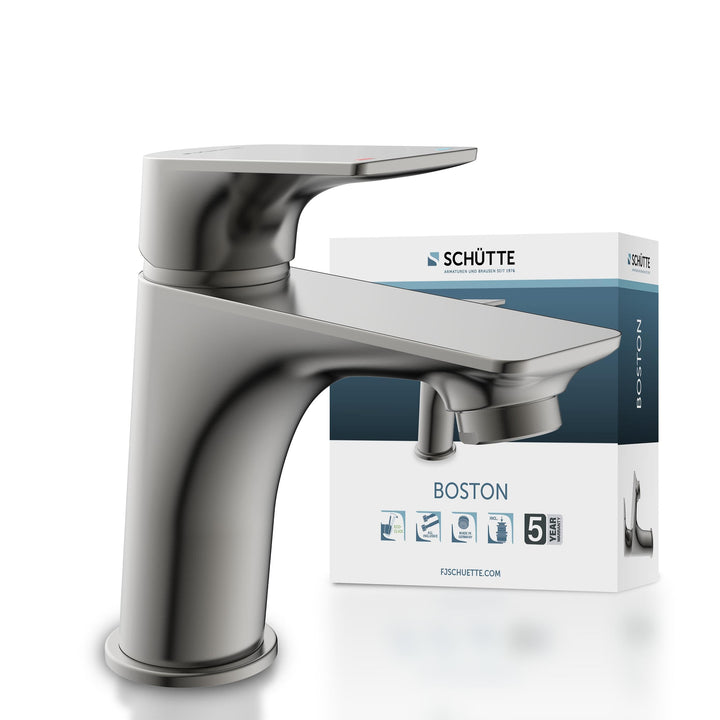 SCHÜTTE 33212 BOSTON Wasserhahn Bad Graphit matt, Waschtischarmatur, Mischbatterie Waschbecken grau,