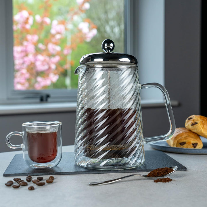 Café Olé Rotolo 6 Tassen Cafetière, doppelwandig isoliert, Glas und Edelstahl 5 Tassen Cafetière, 5