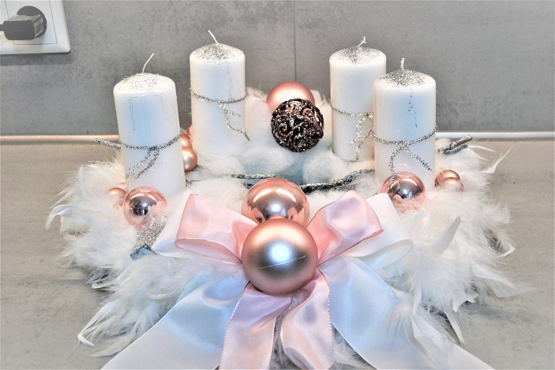 Adventskranz weiss rosa 40 cm künstlich Weihnachten Adventsgesteck Deko