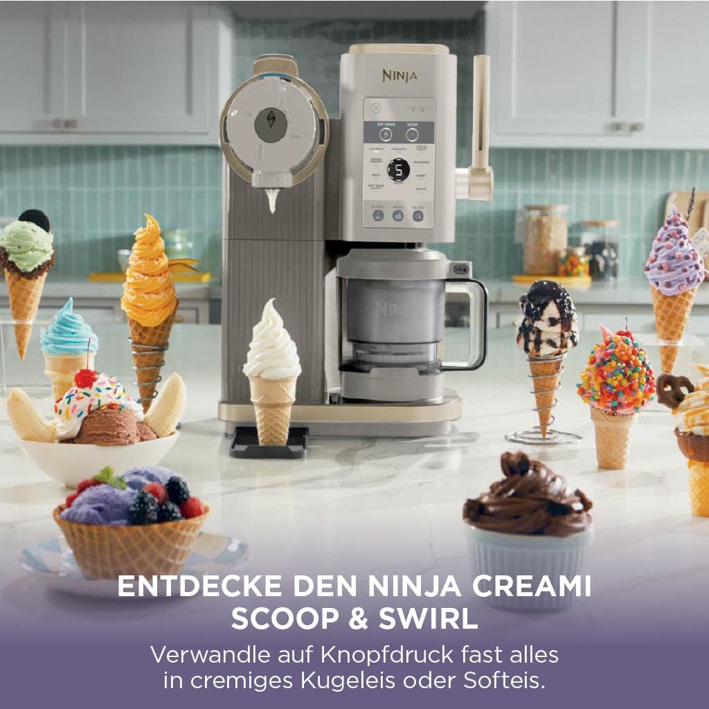 Ninja CREAMi Scoop & Swirl Eismaschine mit 2 Behältern, 13 Funktionen, für Eiscreme, Softeis, Gelato