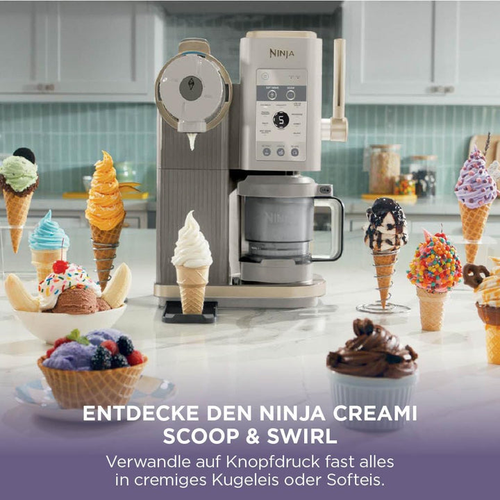 Ninja CREAMi Scoop & Swirl Eismaschine mit 2 Behältern, 13 Funktionen, für Eiscreme, Softeis, Gelato