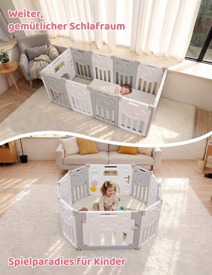 Dripex Laufgitter Baby Laufstall Faltbar mit Verbesserten Schrauben Rutschfeste Saugnäpfe Kunststoff