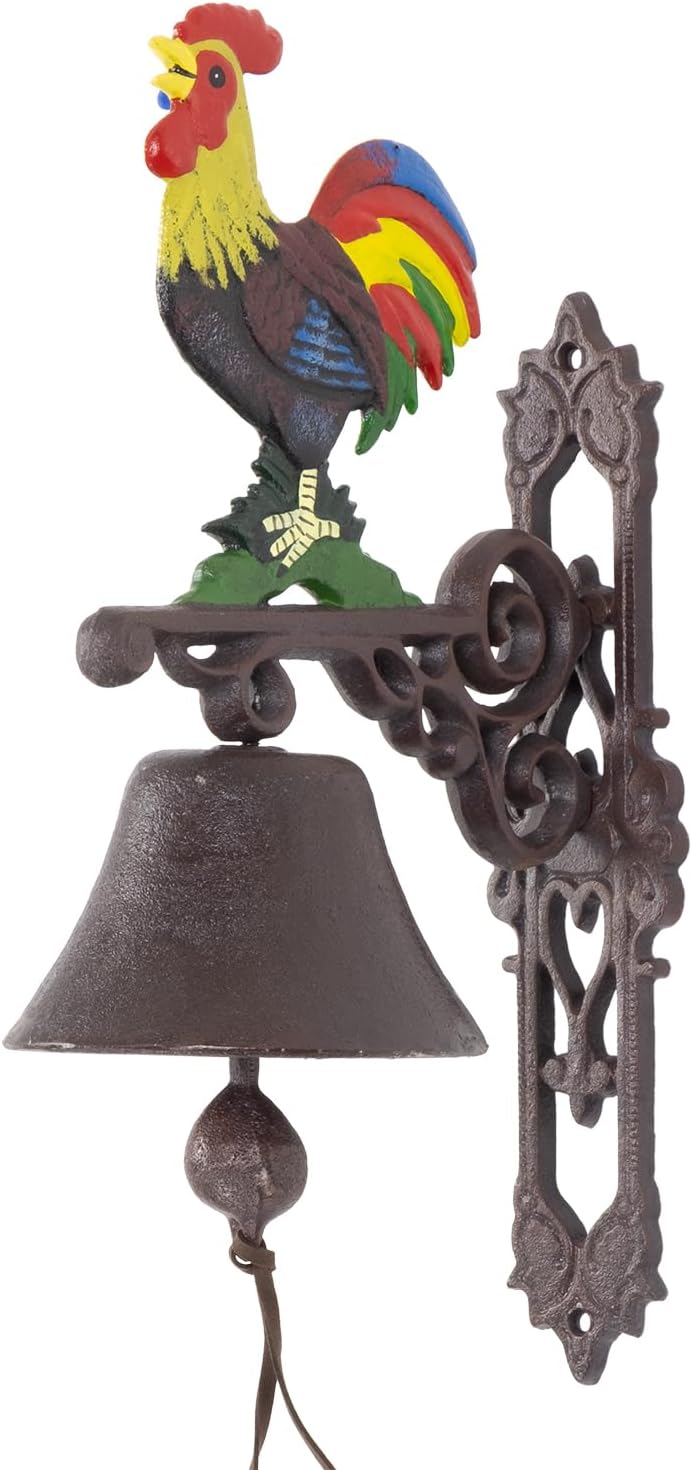 Moritz Gusseisen Wandglocke Bunter Hahn Huhn Hähnchen Glocke Türglocke 38,5 cm Höhe Hausglocke antik