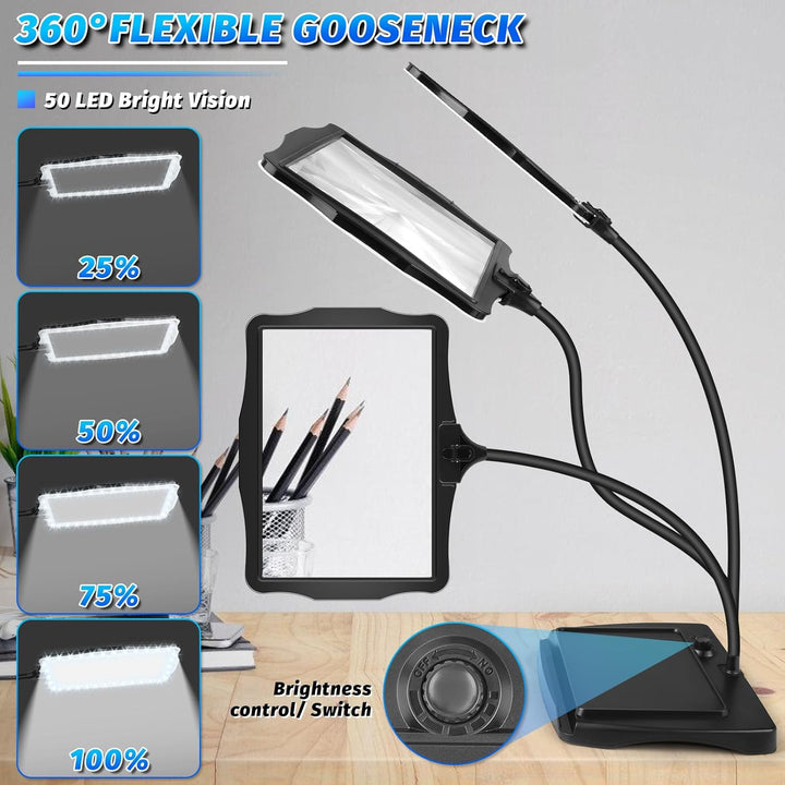 NZQXJXZ 10X Wiederaufladbare Lupe mit Licht und Ständer, 50 LED Flexible Schwanenhals Lupenleuchte,