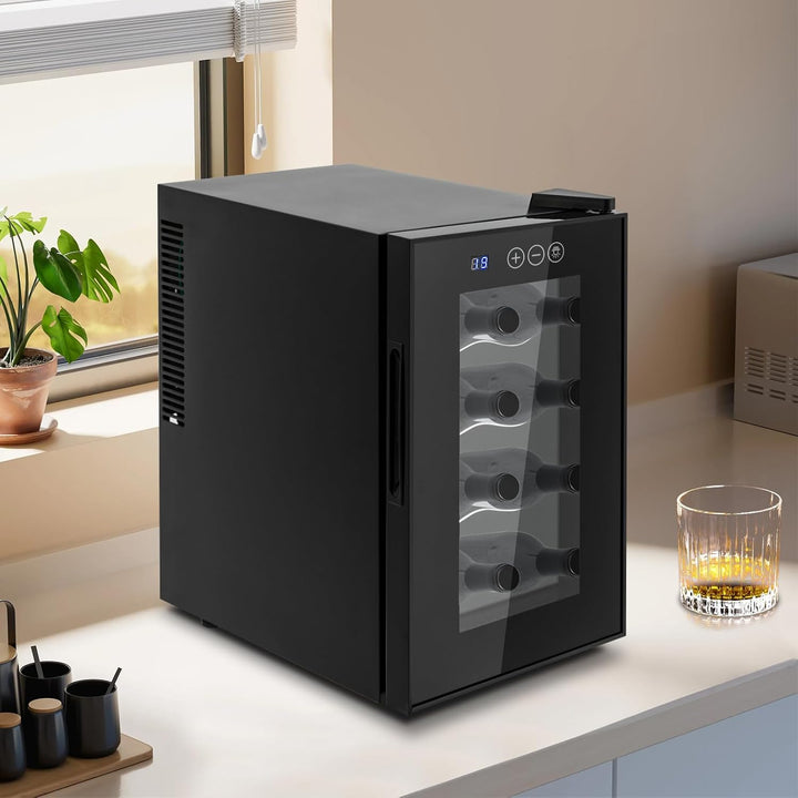 Elektrischer Weinkühlschrank 8 Flaschen,8-18 ℃ Digitaldisplay LED-Licht | Weinkühlschrank Vollglas-D