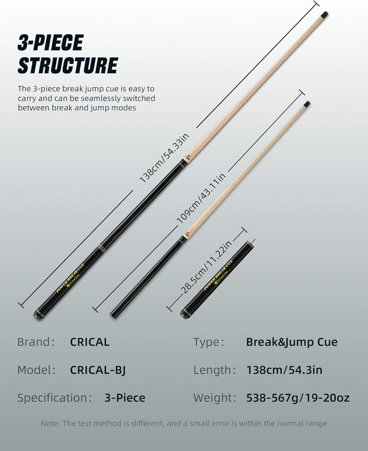 Crival Heavy Hitter Jump-Break-Queue, 3-teilig, 137,2 cm, kurz, aus Ahorn, mit 13,2 mm Spitze, Punch