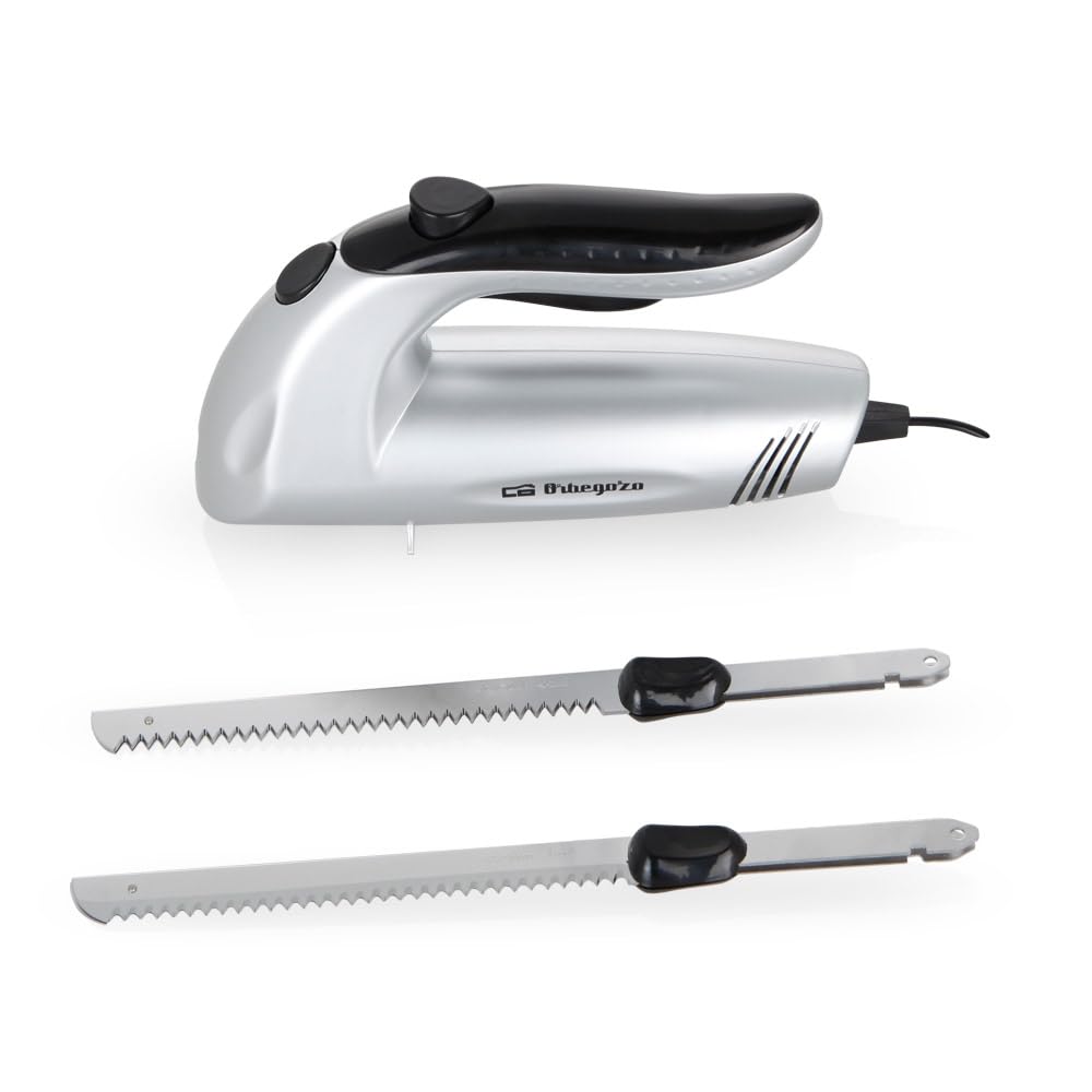 Orbegozo Elektrisches Messer, 150 W, Doppelzahnmesser, Sicherheitsschalter, Gefrorene Klinge, rostfr
