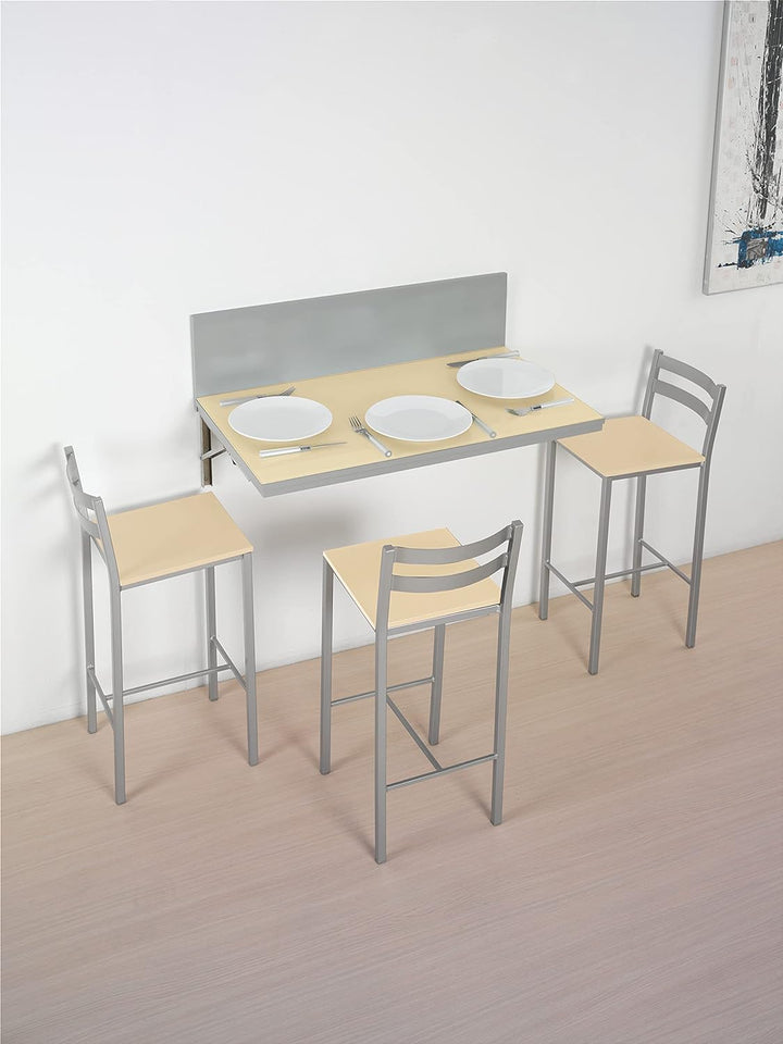 ASTIMESA Zwei hohe Küchenhocker mit horizontalen Streifen, Sitzfläche 60 cm, Kunstleder, Beige, Beig