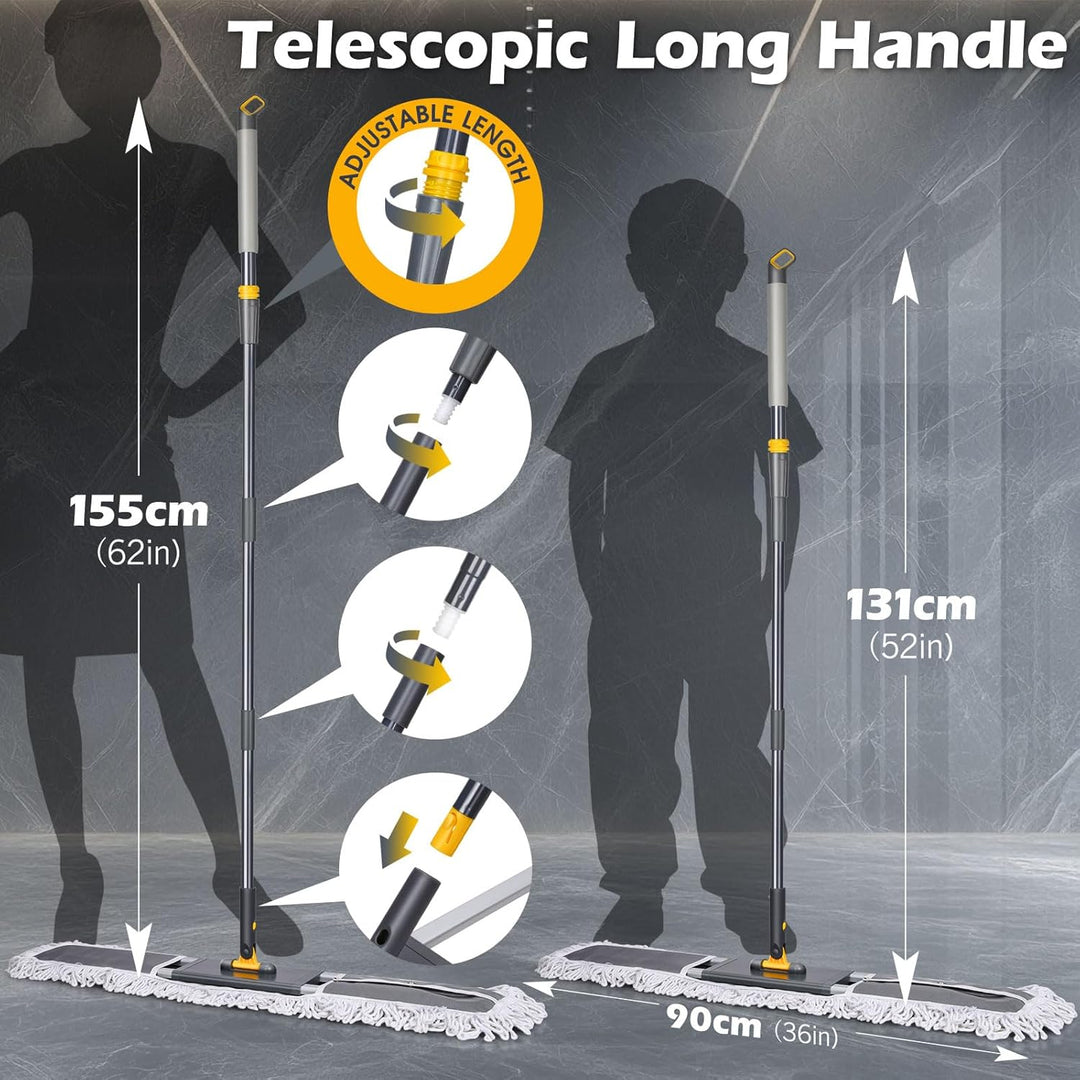 MASTERTOP Bodenwischer Breit, 90cm Gross Wischmop mit Aluminium Stiel und 3 Moppkopf, Industrieller