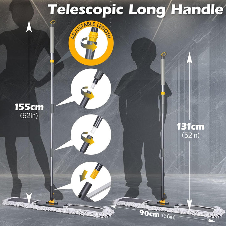 MASTERTOP Bodenwischer Breit, 90cm Gross Wischmop mit Aluminium Stiel und 3 Moppkopf, Industrieller