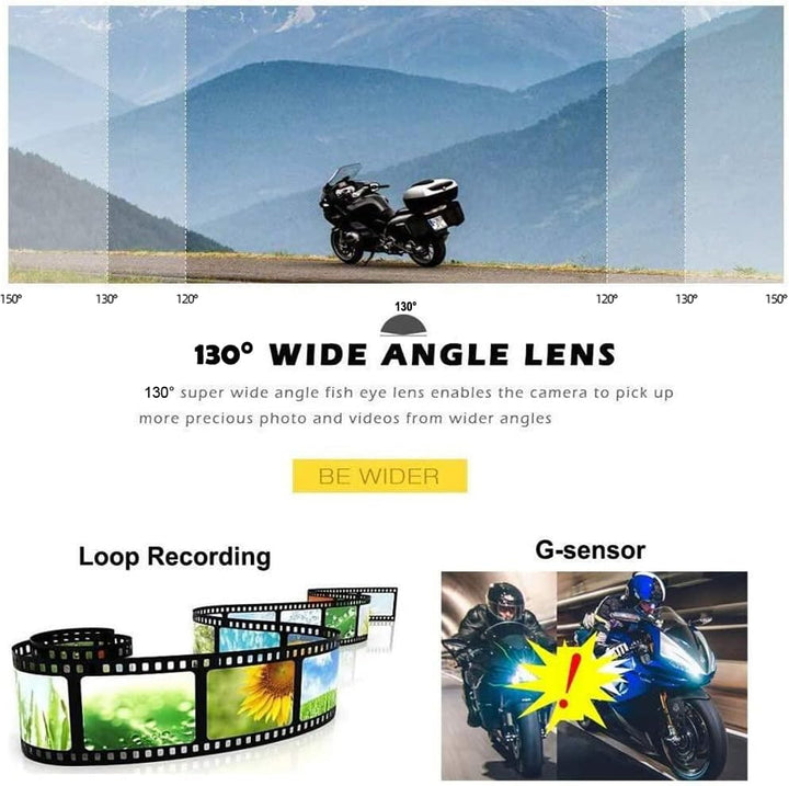 VSYSTO Motorrad-Dashcam 130° Weitwinkelobjektiv, 1080P Dual-Kameras Vorne und Hinten, Kein Bildschir