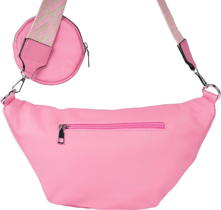 styleBREAKER Damen Halbmond Crossbody Schultertaschen Set 3-Teilig, Schultergurt mit Muster, Schlüss