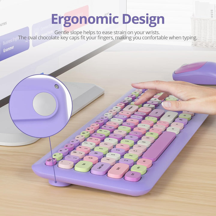 SOLIDEE Buntes kabellose Tastatur und Maus-Kombination,2.4GHz Retro Schreibmaschine Tastatur,104 Tas