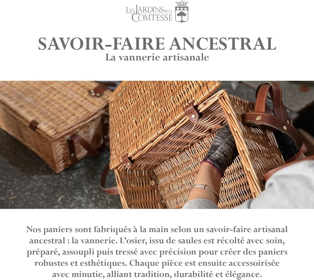 Les Jardins de la Comtesse - Picknickkorb Montmartre aus Weide - Komplett Für 4 Personen - Kühlfach