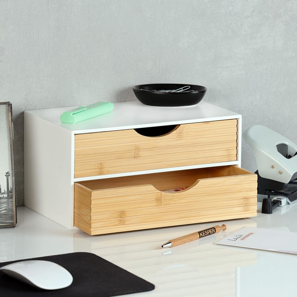 KESPER | Organizer mit 2 Schubladen, Material: FSC®-zertifizierte Spanplatte & Bambus, Masse: 27 x 1