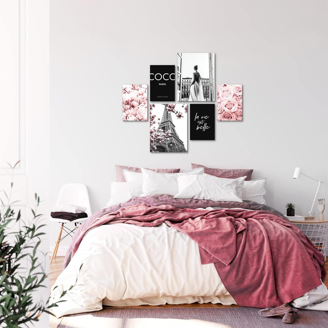 Novart Wandbilder Set Fashion Paris Coco Rosa - KEIN EXTRA RAHMEN BENÖTIGT - Modern Deko - Wohnzimme