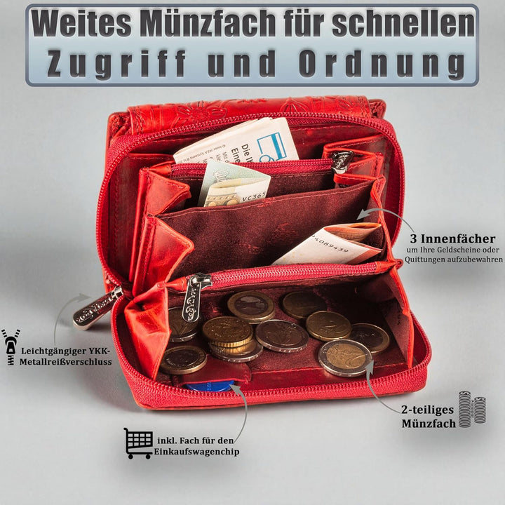 MATADOR Geldbörse Damen Rot Leder #Murcia mit edler Geschenkbox, Elegante Geldbörse Damen Mittelgros