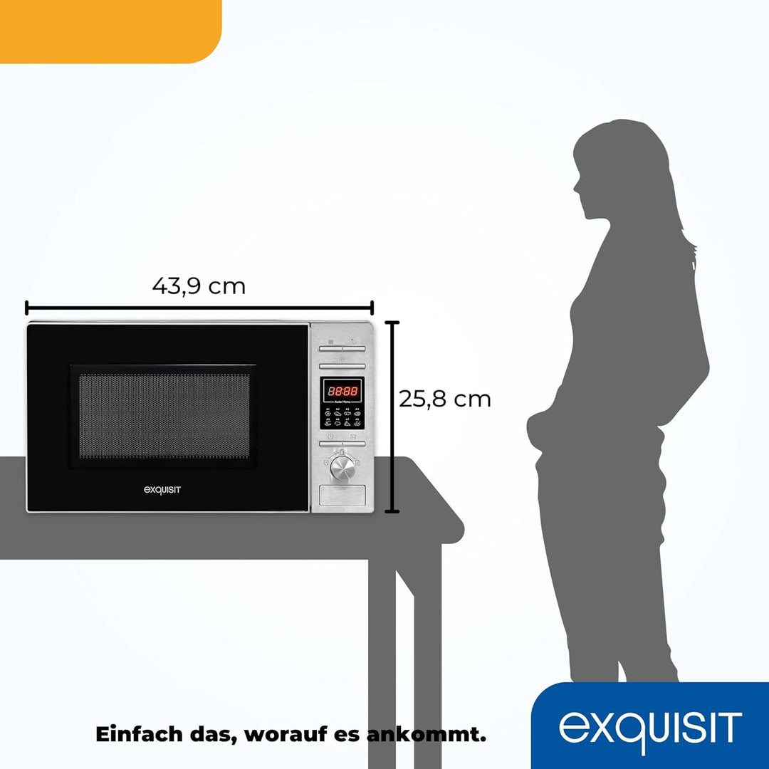 Exquisit Mikrowelle MW 820 DI | Stanfgerät | Silber | 25,5 cm Drehteller | 20 L Garraum | Beleuchtun