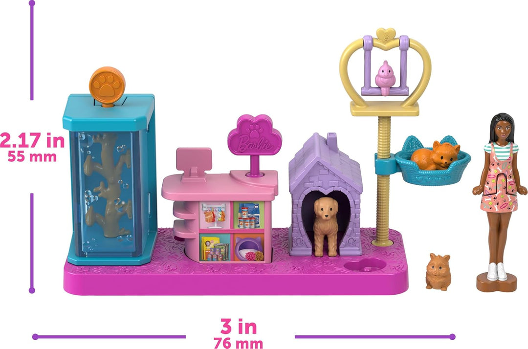 Barbie Mini Barbie Land Traumvilla und 3 Spielsets mit 4 ca. 3,8 cm grossen Puppen, Puppenhausmöbeln