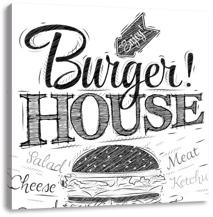 Burger House Schwarz/Weiss, Format: 70x70 auf Leinwand, XXL riesige Bilder fertig gerahmt mit Keilra