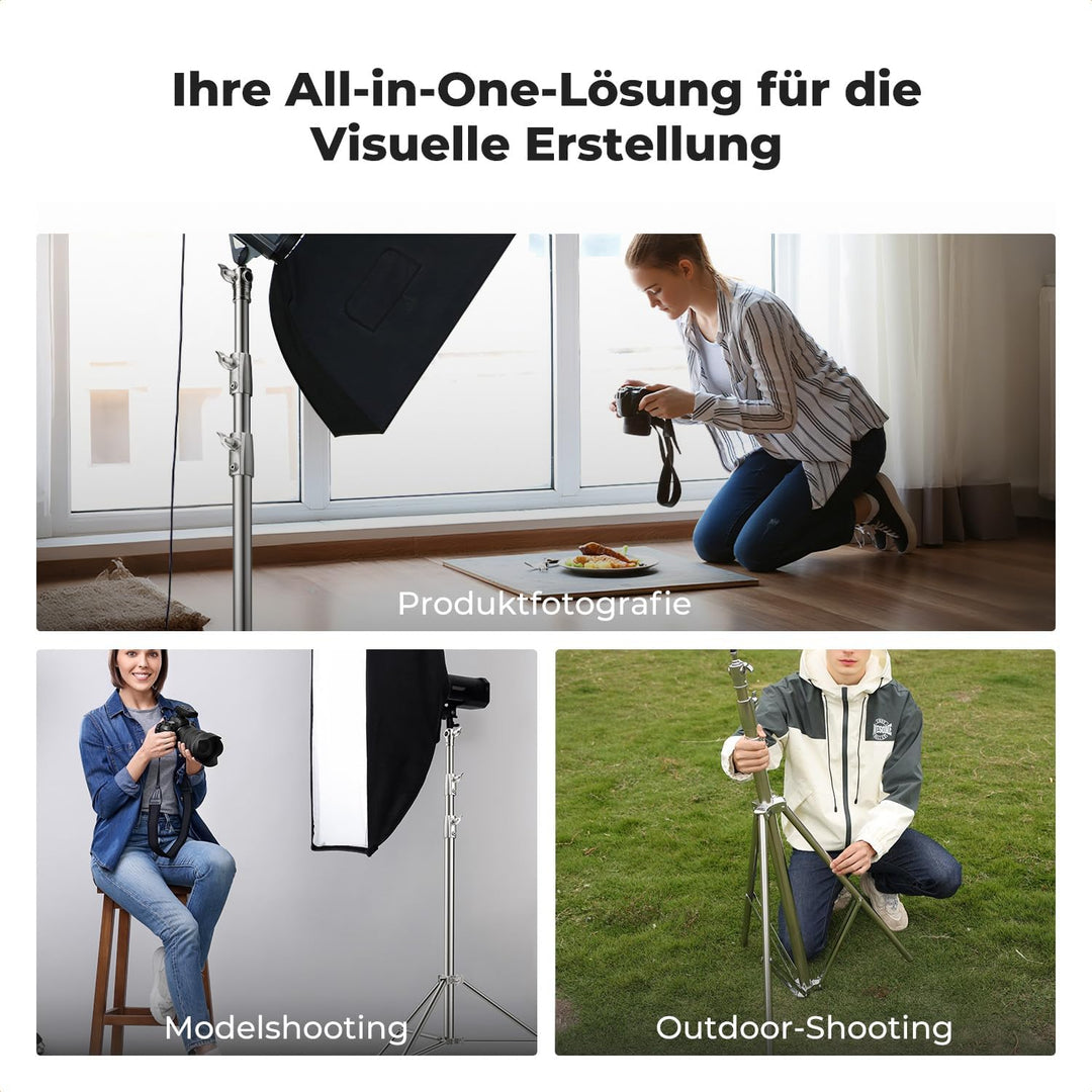K&amp;F CONCEPT 280cm Lichtständer Licht Stativ Edelstahl federbelastet, faltbares Fotostativ mit stärke
