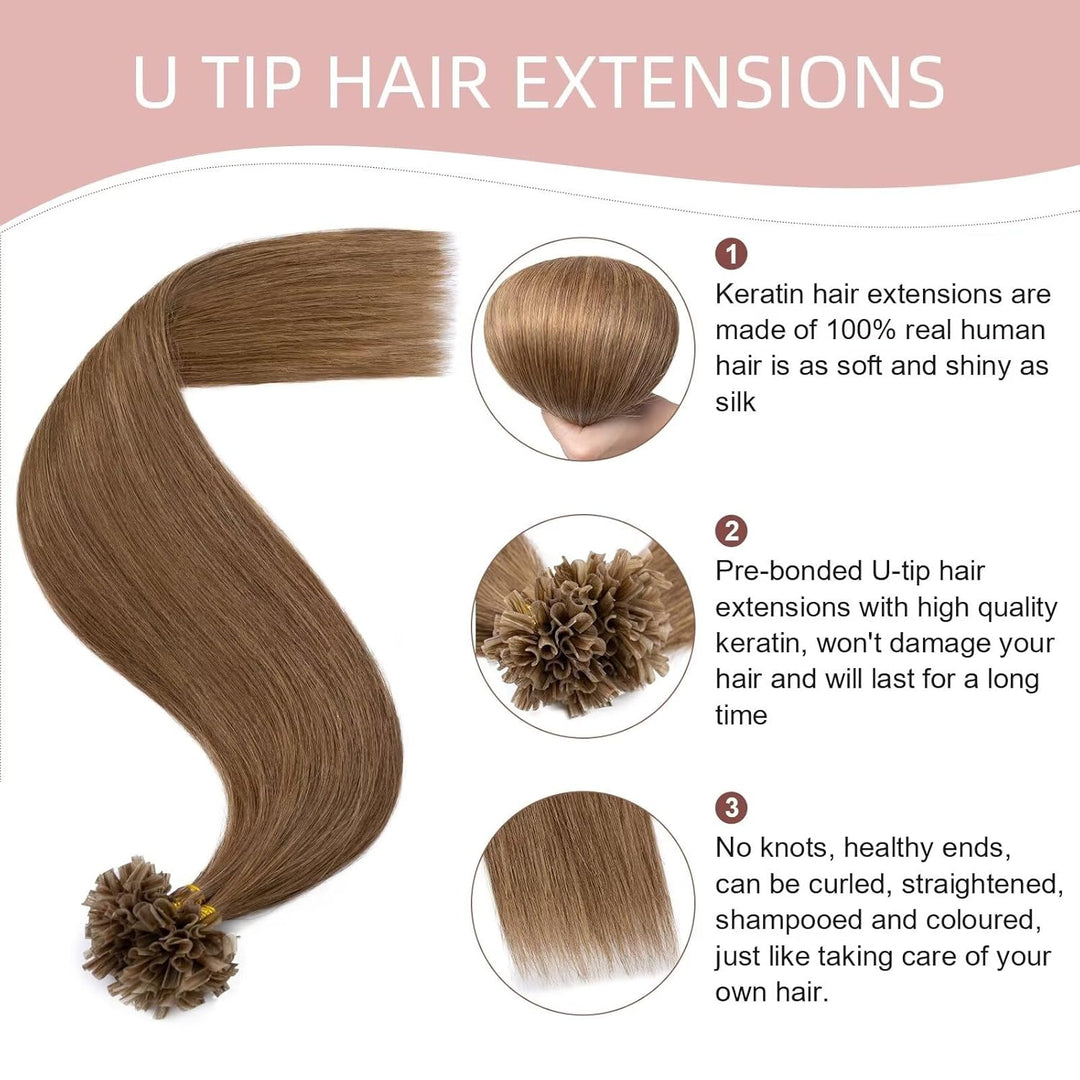 Haarverlängerung Bonding Extensions Echthaar 7A Remy Echthaar Haarteile Echthaar 0,5g Weich Natürlic