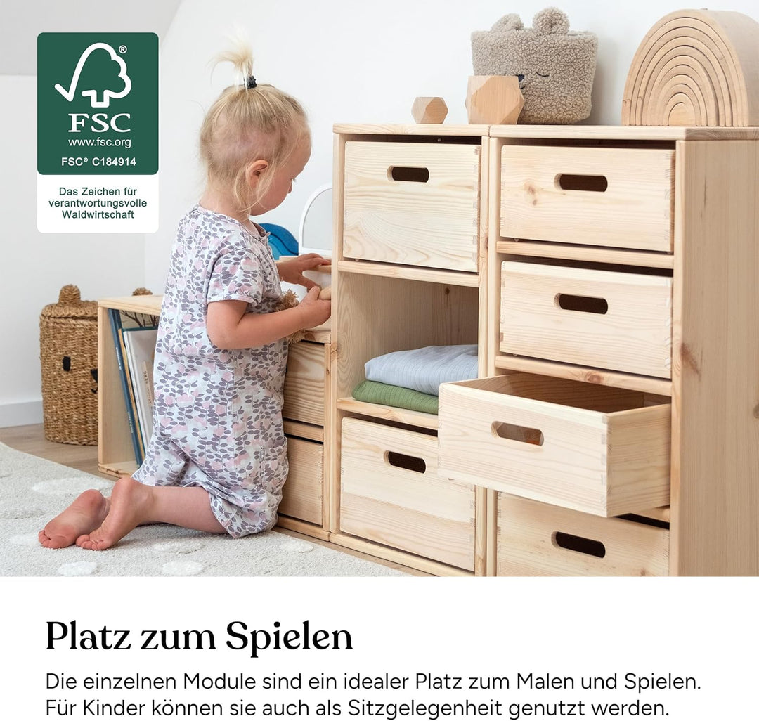 Ehrenkind® Regal für Kinderzimmer – Praktisches Aufbewahrungssystem aus Kiefer für Spielzeug und Ord