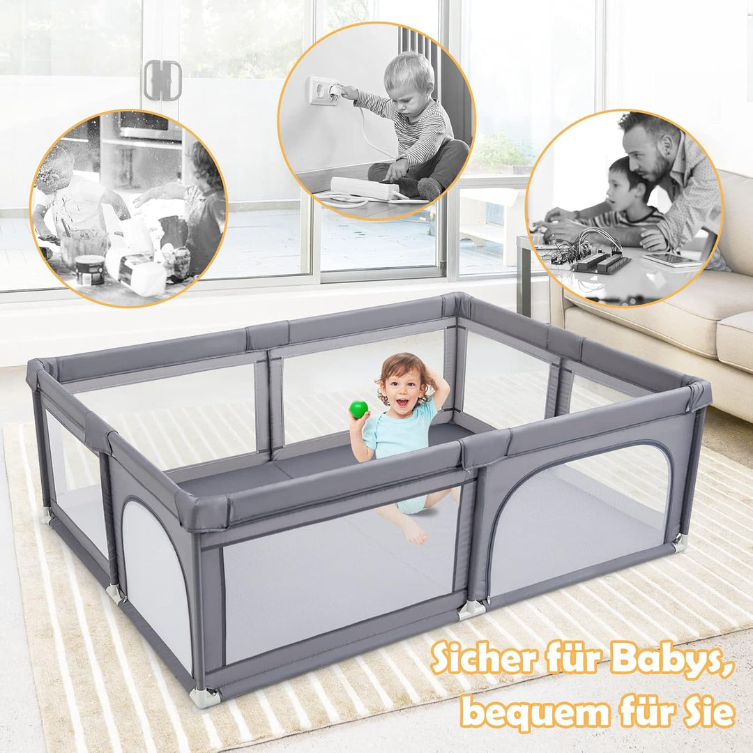 GOPLUS Baby Laufstall mit 50 Spielbällen, Krabbelgitter für Kleinkinder & Säulinge, Laufgitterzelt m