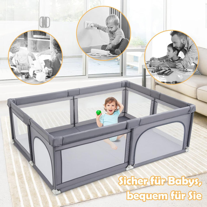 GOPLUS Baby Laufstall mit 50 Spielbällen, Krabbelgitter für Kleinkinder & Säulinge, Laufgitterzelt m