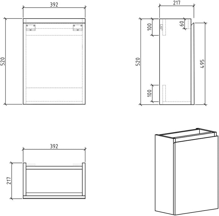 WC Badmöbel Angela 40x22 cm Eiche - Schrank Waschbecken Badezimmer Toilette Eiche 40cm, Eiche 40cm