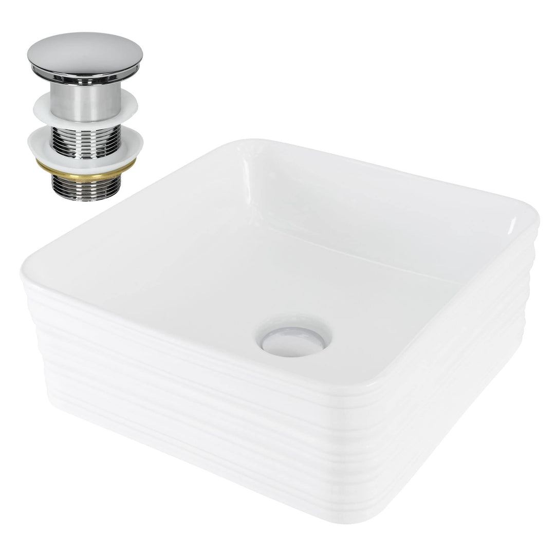 ML-Design Waschbecken Keramik Weiss 39x39x15 cm Quadratisch mit Ablaufgarnitur, Moderne Aufsatzwasch
