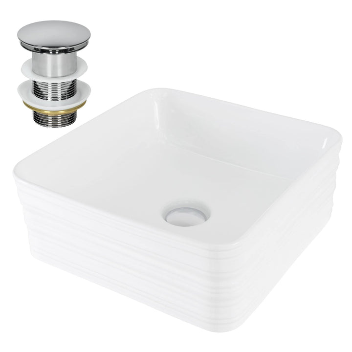ML-Design Waschbecken Keramik Weiss 39x39x15 cm Quadratisch mit Ablaufgarnitur, Moderne Aufsatzwasch