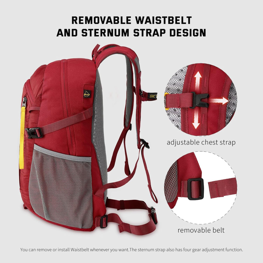 SKYSPER Leicht Wanderrucksack Klein Rucksack mit Rückenbelüftung Trekkingrucksack aus atmungsaktivem