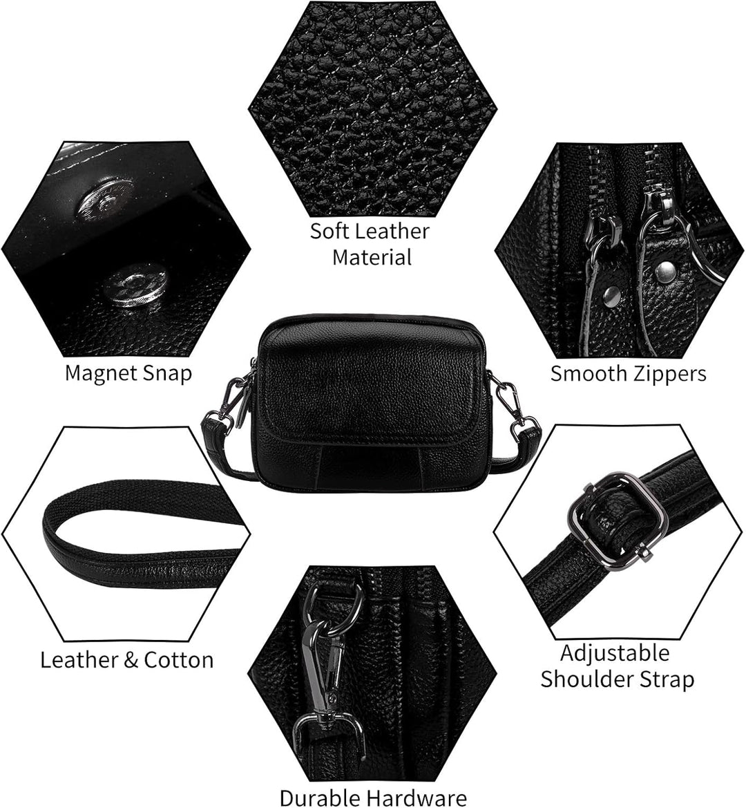 HAWEE Damen Handy Umhängetasche Echtes Leder Crossbody Schultertasche mit 3 Reissverschlüsse Kleine