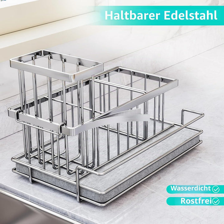HapiRm Spülbecken Organizer Küchen Schwammhalter - Selbstentleerend | Spüle Organizer mit Bürstenhal