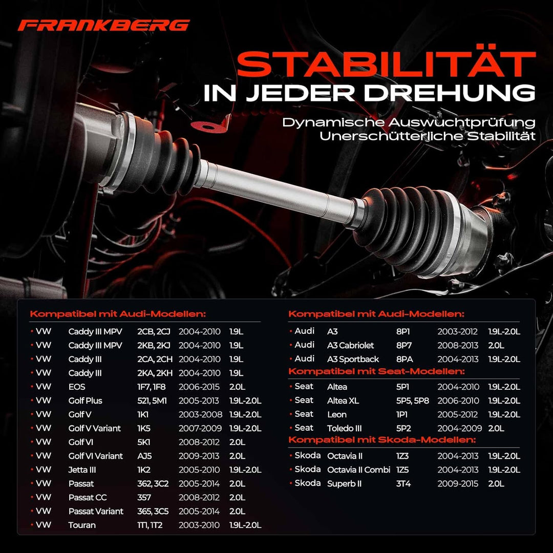 Frankberg Antriebswelle Vorne Rechts Kompatibel mit A3 8P 2003-2013 Octavia II 1Z 2004-2013 Golf Plu